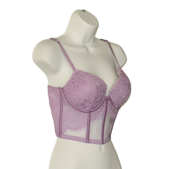 A5 NWT VICTORIAS SECRET Light Lilac Embroidered Floral Lace Corset Bra Size 34C - Picture 2 of 7